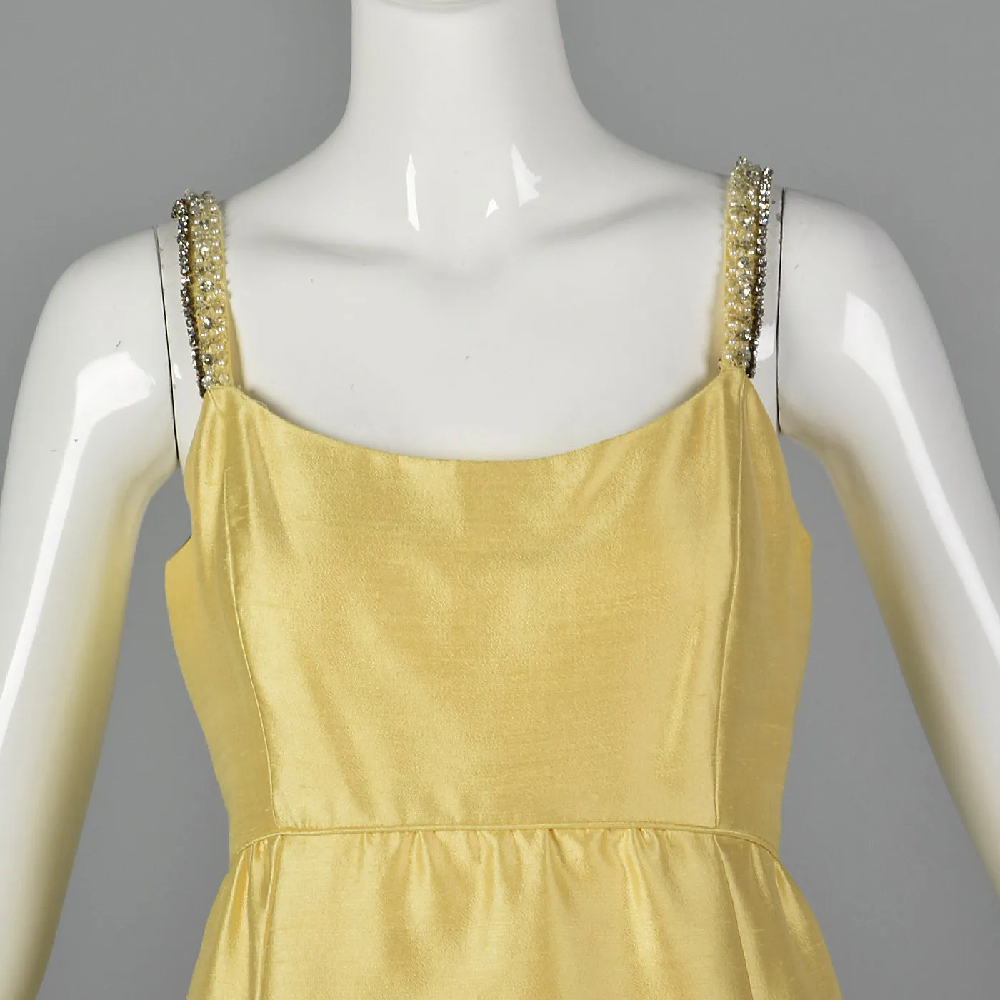 1970s Gino Charles Yellow Dress with Beading Detail