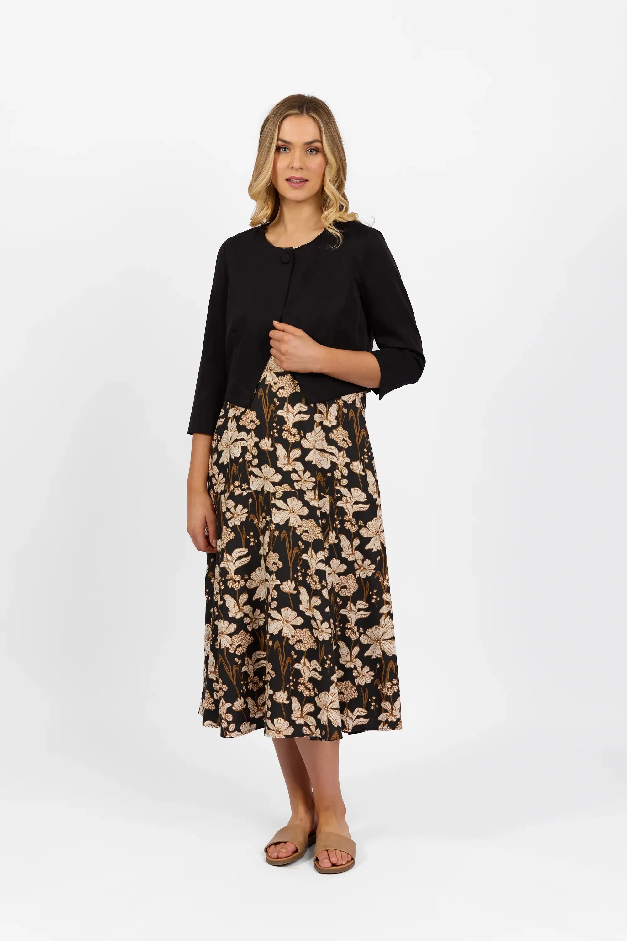 3/4 Sleeve Single Button Cropped Jacket - Black - VASSALLI