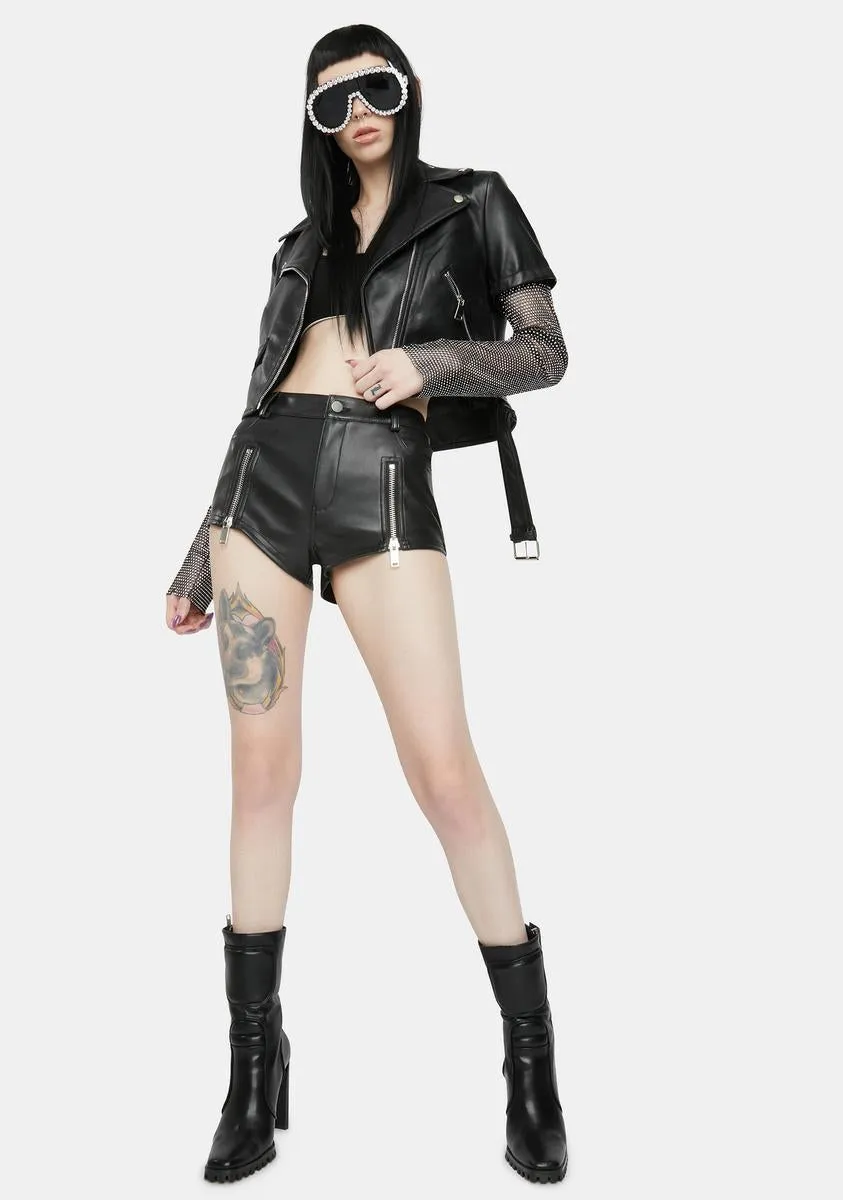 Acerola Rhinestone Sleeve Moto Jacket