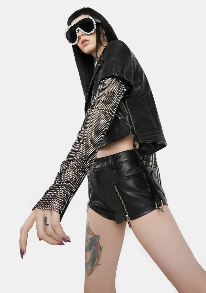 Acerola Rhinestone Sleeve Moto Jacket