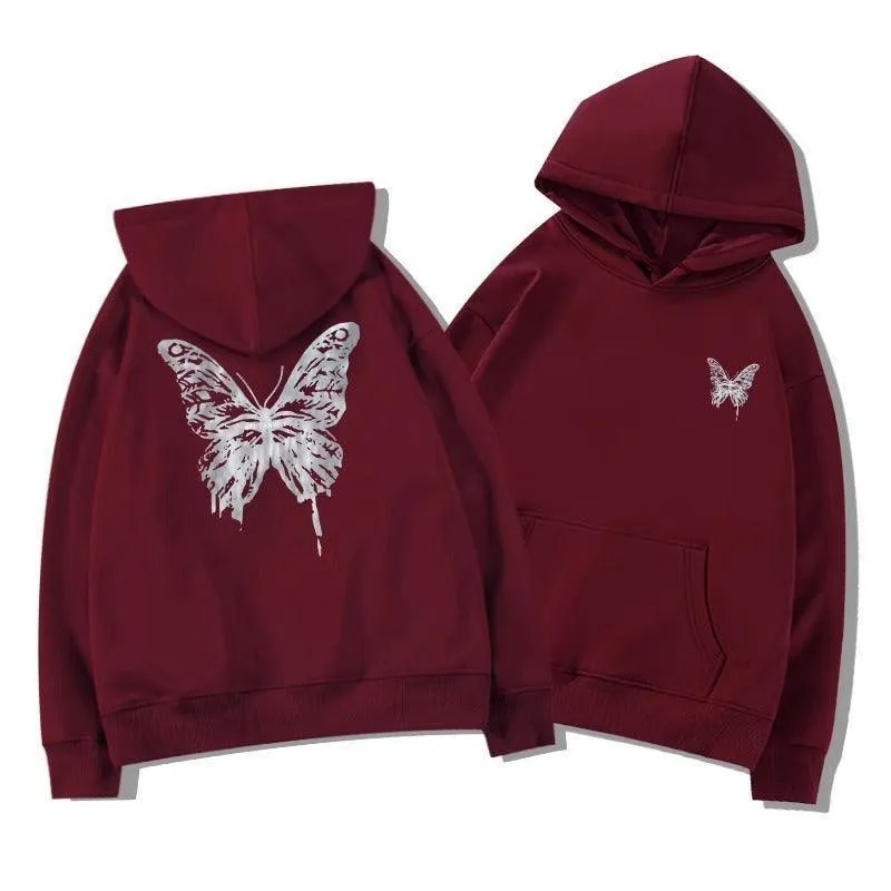 American Retro Butterfly Print Hoodie