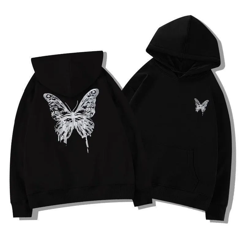 American Retro Butterfly Print Hoodie