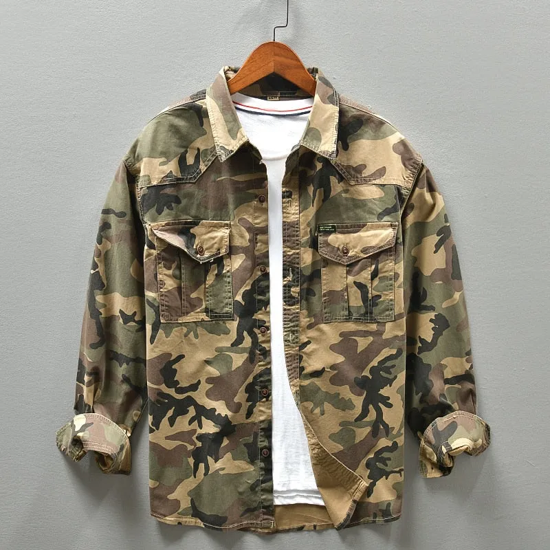 Angelo Ricci™ American Trendy Camo Multi Pocket Cargo Shirt