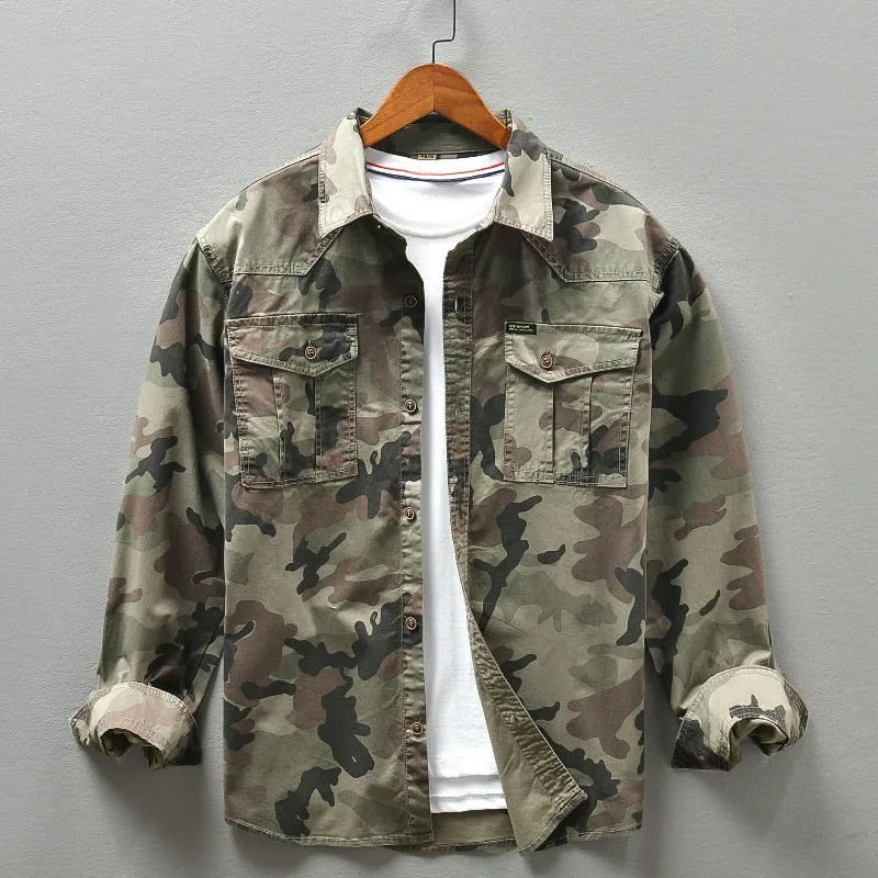 Angelo Ricci™ American Trendy Camo Multi Pocket Cargo Shirt
