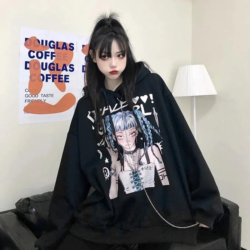 Anime Print Hooded Mid-length Sweater Dress EG15920
