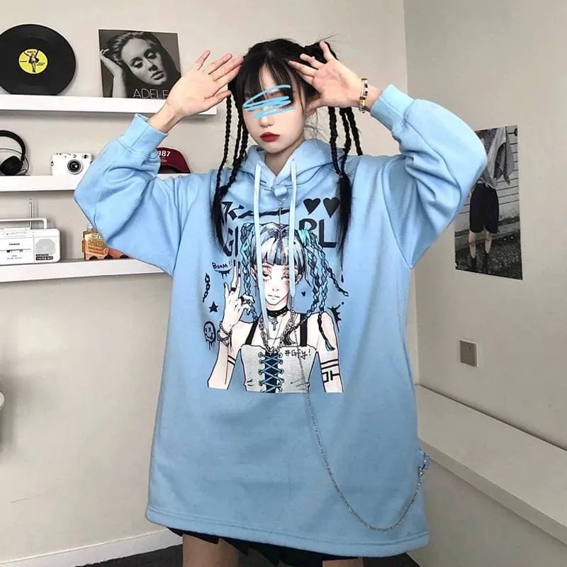 Anime Print Hooded Mid-length Sweater Dress EG15920