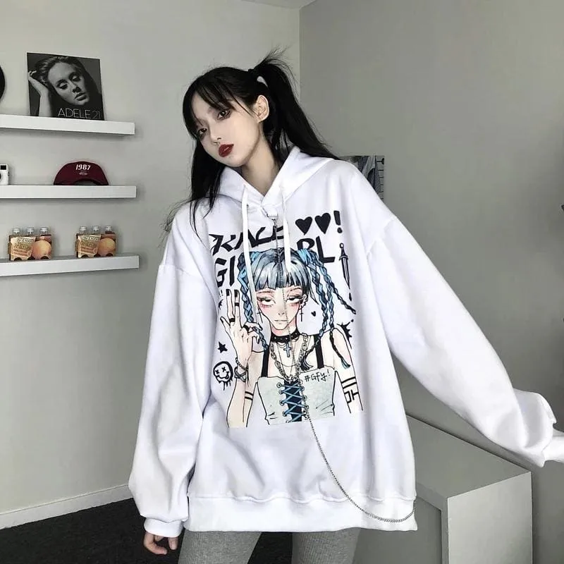 Anime Print Hooded Mid-length Sweater Dress EG15920