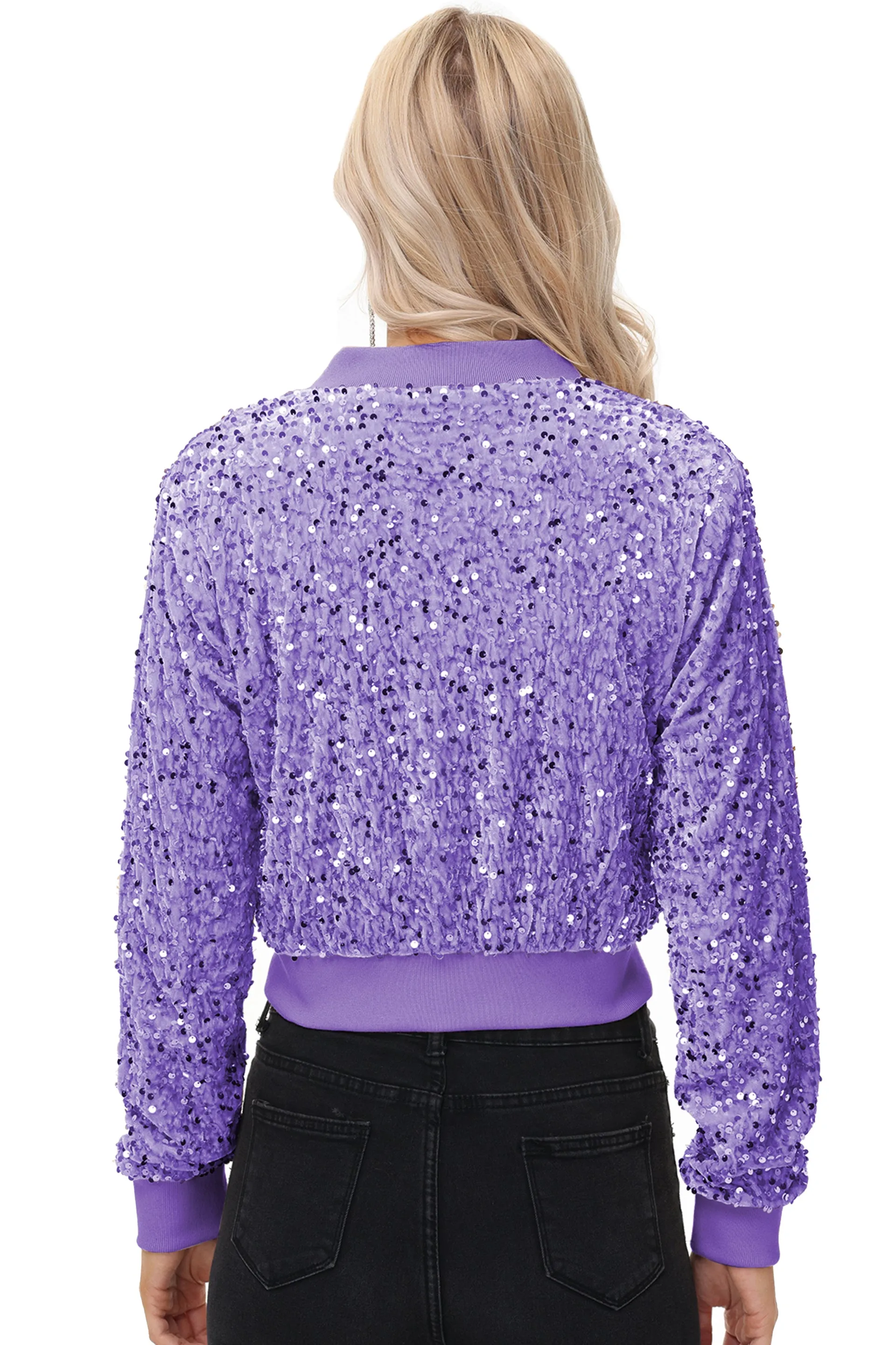Anna-Kaci Women's Sparkly Sequin Jacket Cropped Two-Way-Zipper Glitter Party Club Bomber Jacket