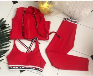 BOOPDO LOVE DESIGN BRA TOP WITH TRACK JACKET AND MATCHING LEGGINGS CO ORD