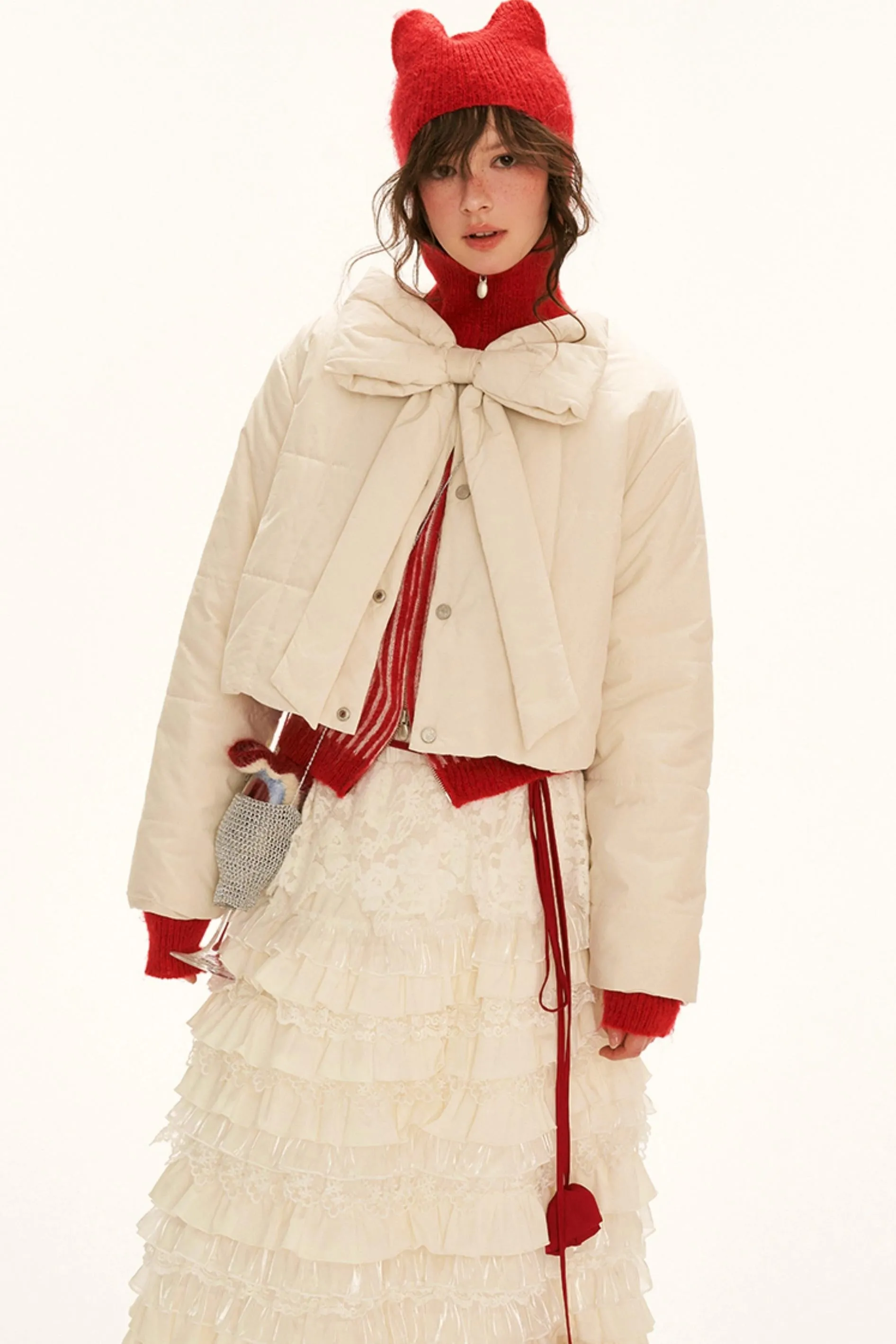 Bow Button Cropped Jacket