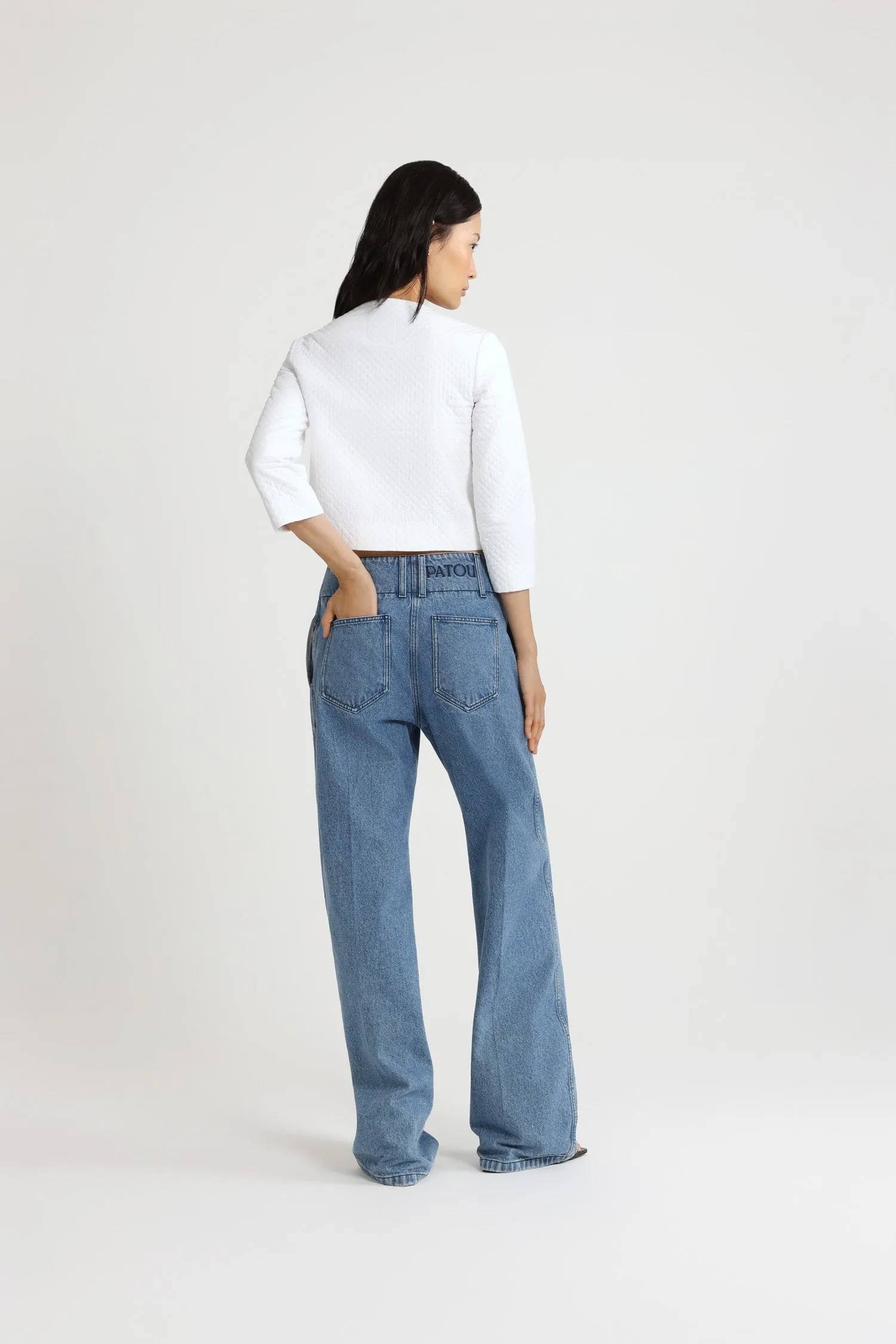 Boxy collarless jacket in quilted sustainable viscose blend
