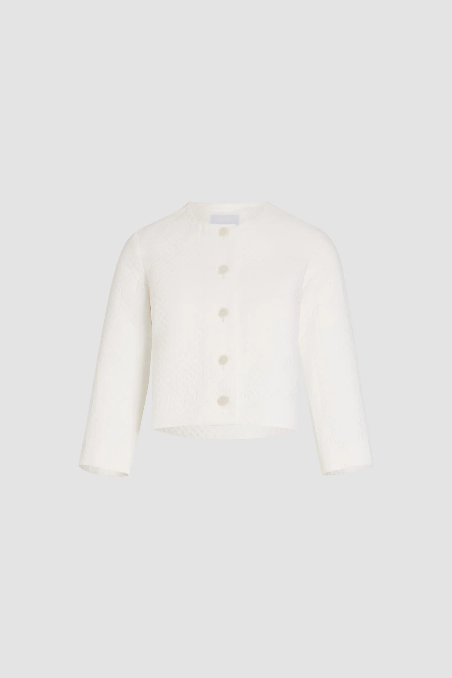 Boxy collarless jacket in quilted sustainable viscose blend