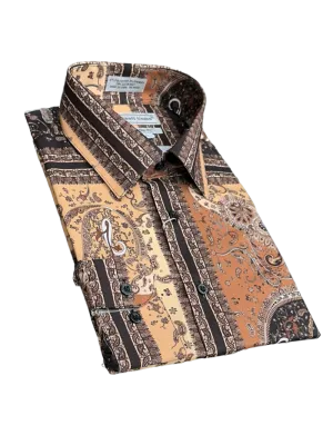 Brown Paisley Men's Dress casual Shirts Long Sleeves By Avanti Uomo