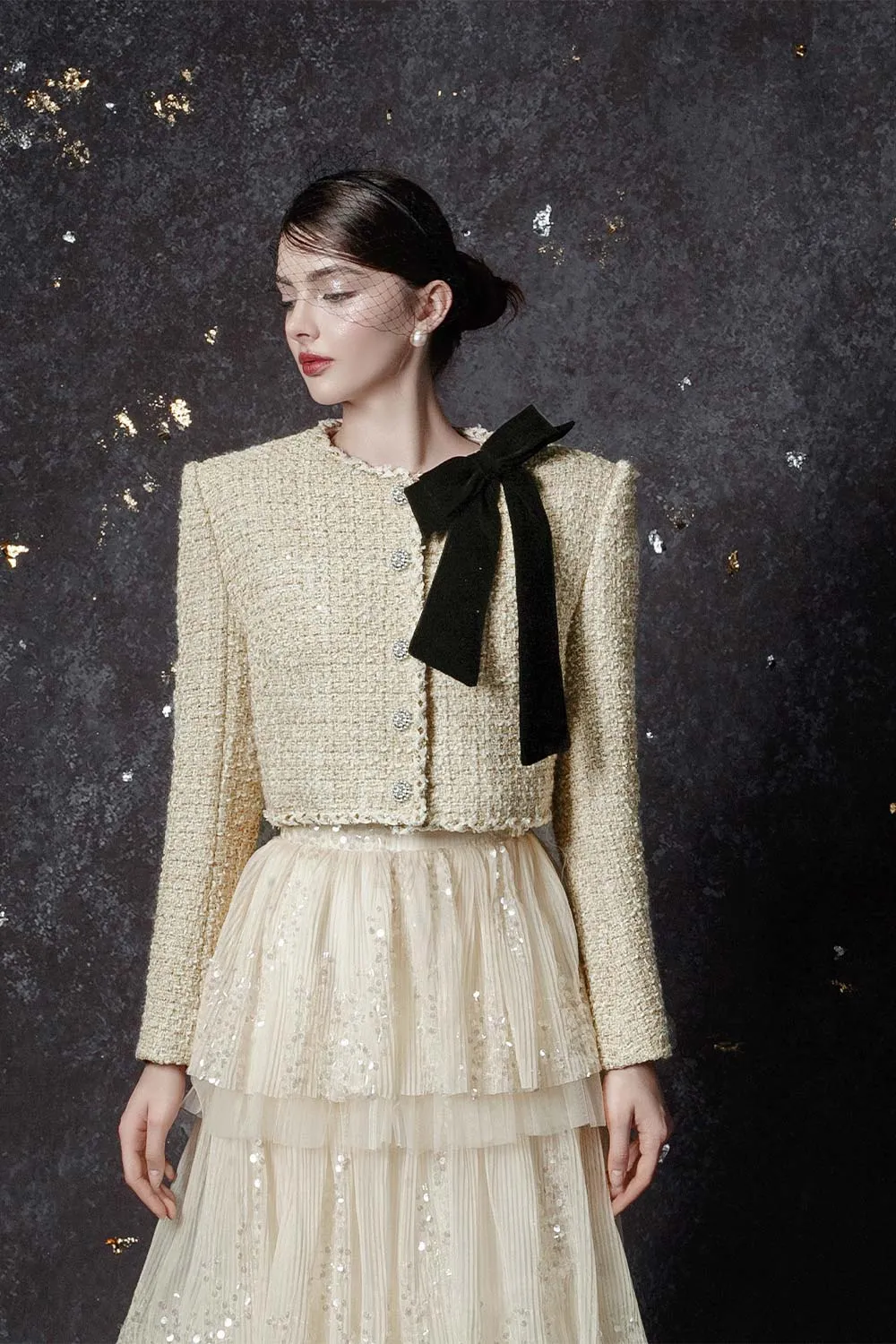 Camila Cropped Long Sleeved Tweed Jacket