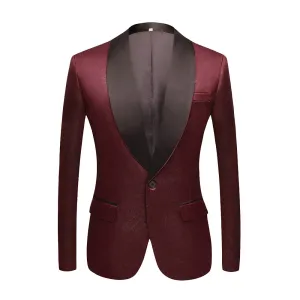 CGSUITS Men's Fashion Luxury Style Jacquard Burgundy Red & Black Tuxedo Blazer Suit Jacket