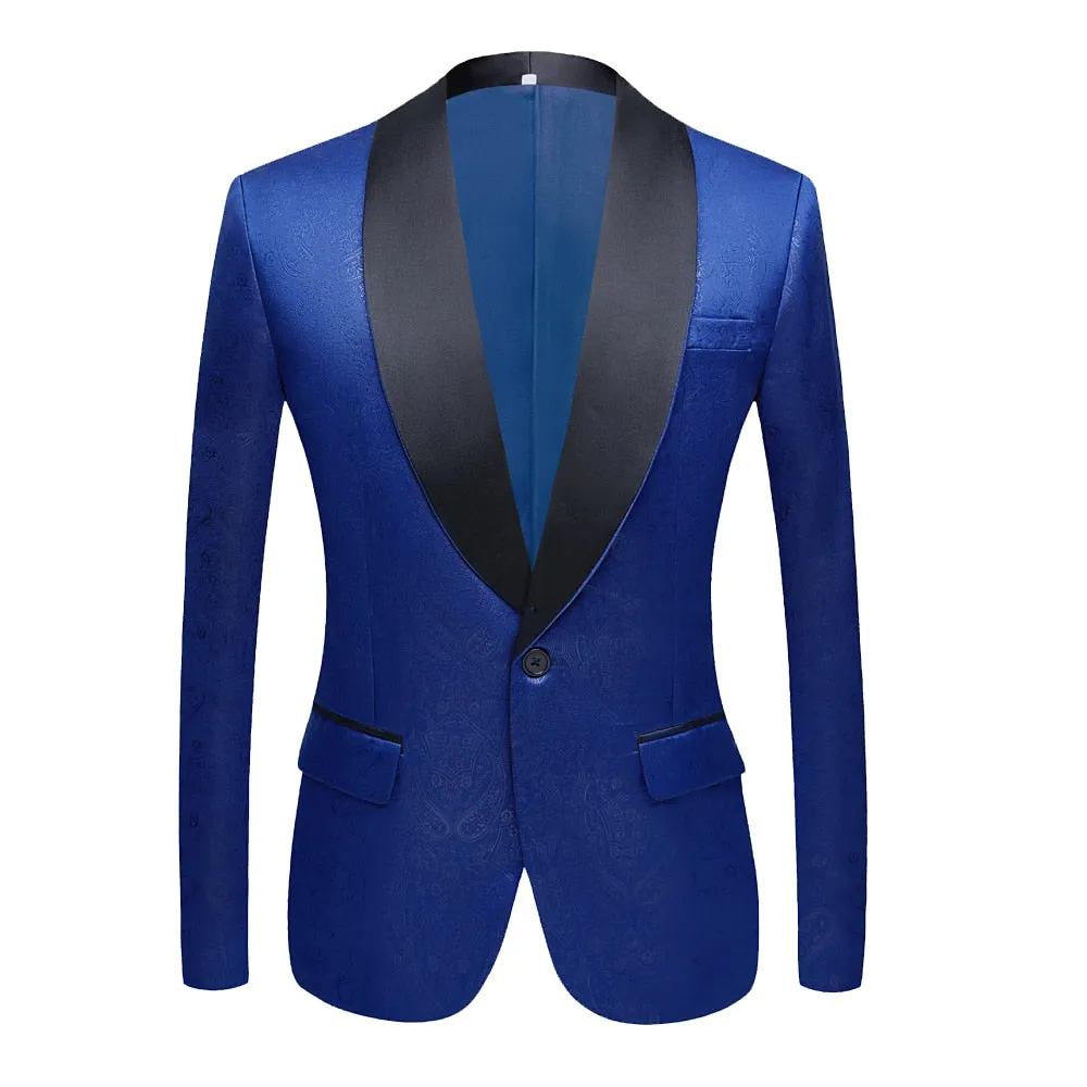 CGSUITS Men's Fashion Luxury Style Jacquard Burgundy Red & Black Tuxedo Blazer Suit Jacket