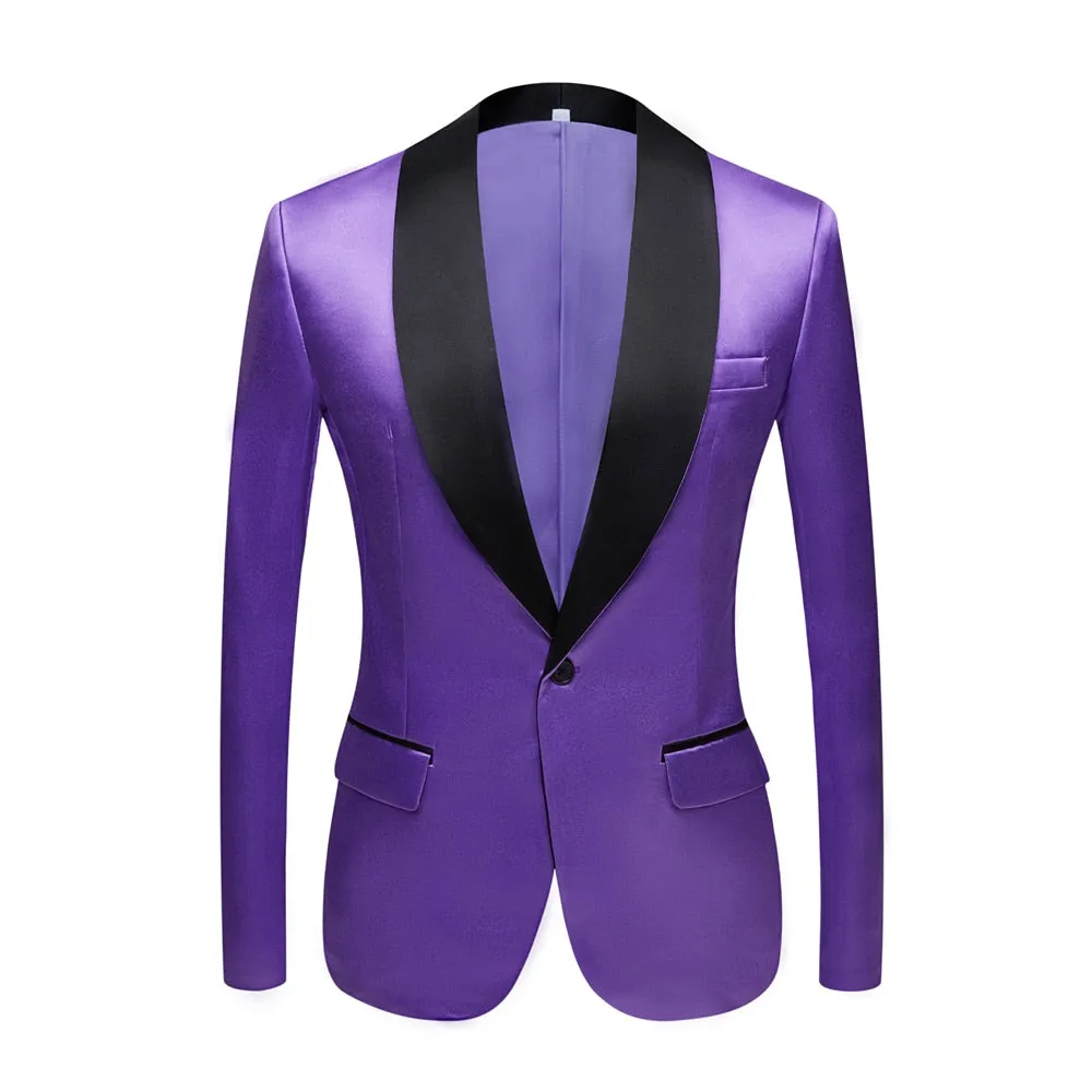 CGSUITS Men's Fashion Luxury Style Jacquard Burgundy Red & Black Tuxedo Blazer Suit Jacket