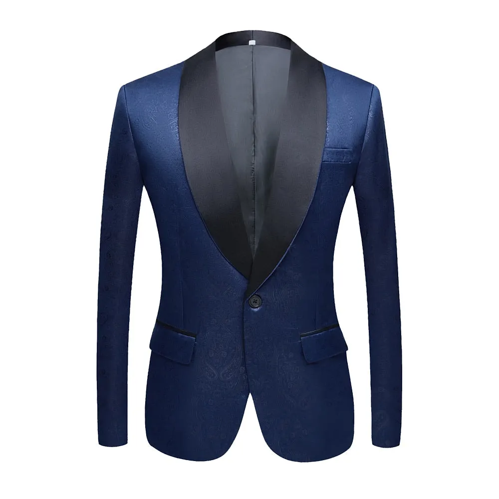 CGSUITS Men's Fashion Luxury Style Jacquard Burgundy Red & Black Tuxedo Blazer Suit Jacket