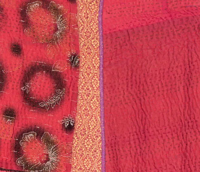 COTTON SILK SW PATCH KANTHA STAND COLLAR CROPPED JKT - ws4034-red -