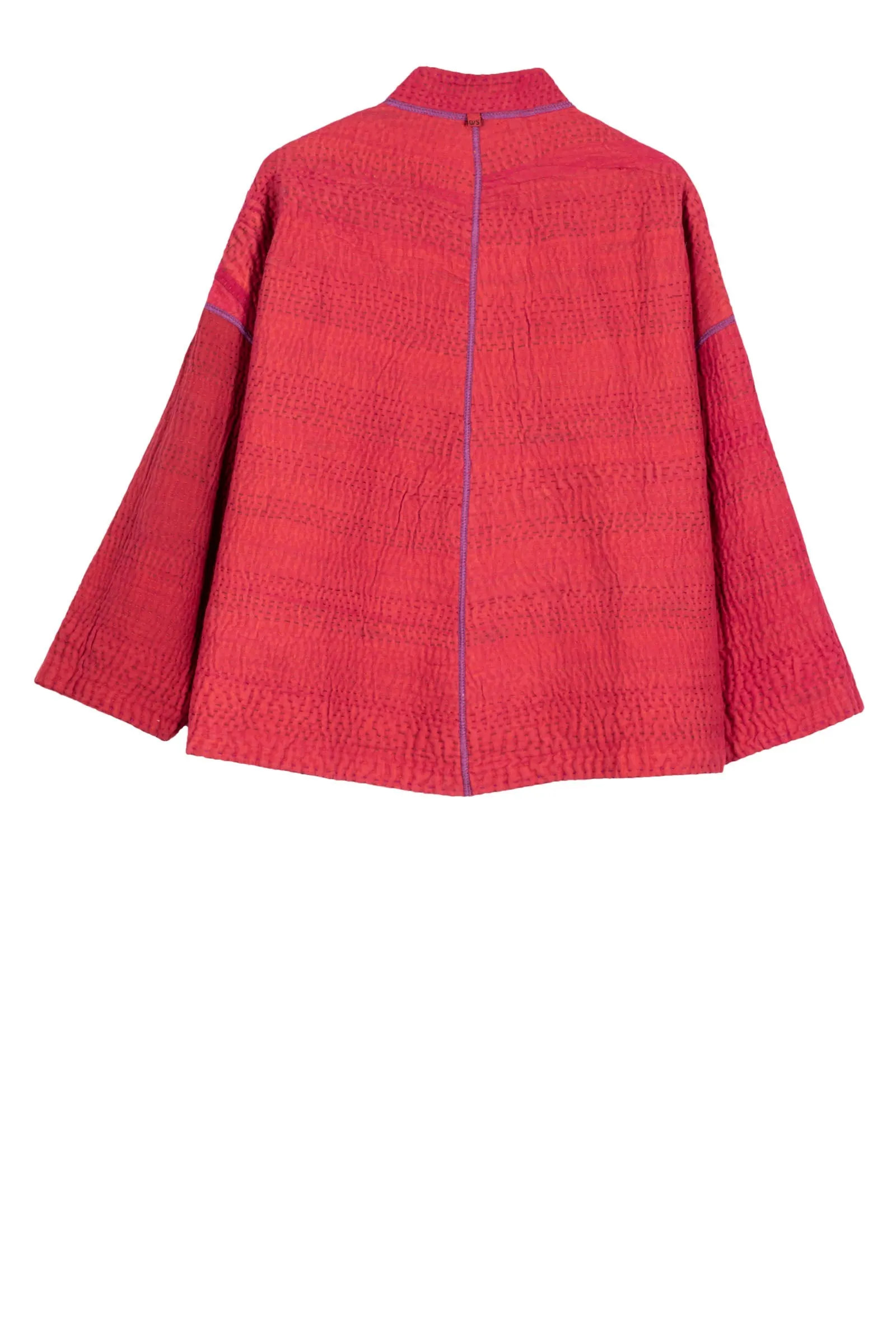 COTTON SILK SW PATCH KANTHA STAND COLLAR CROPPED JKT - ws4034-red -