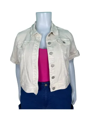 Cream Cropped Denim Jacket