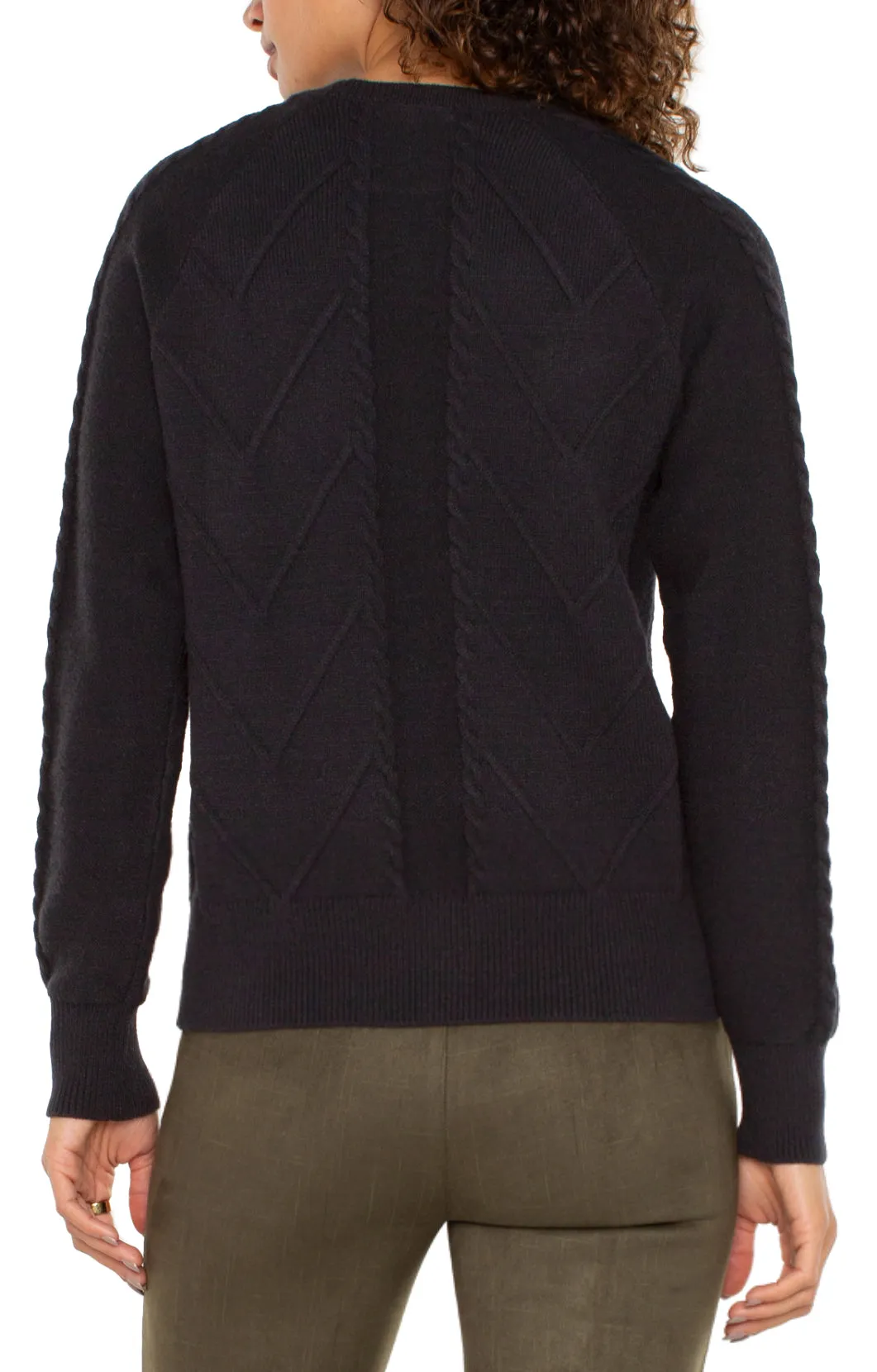 Crew Neck Raglan Sweater - Black