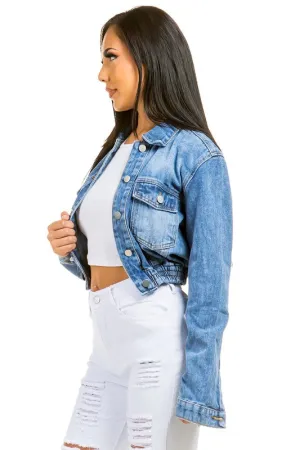 Cropped elastic DENIM JACKET