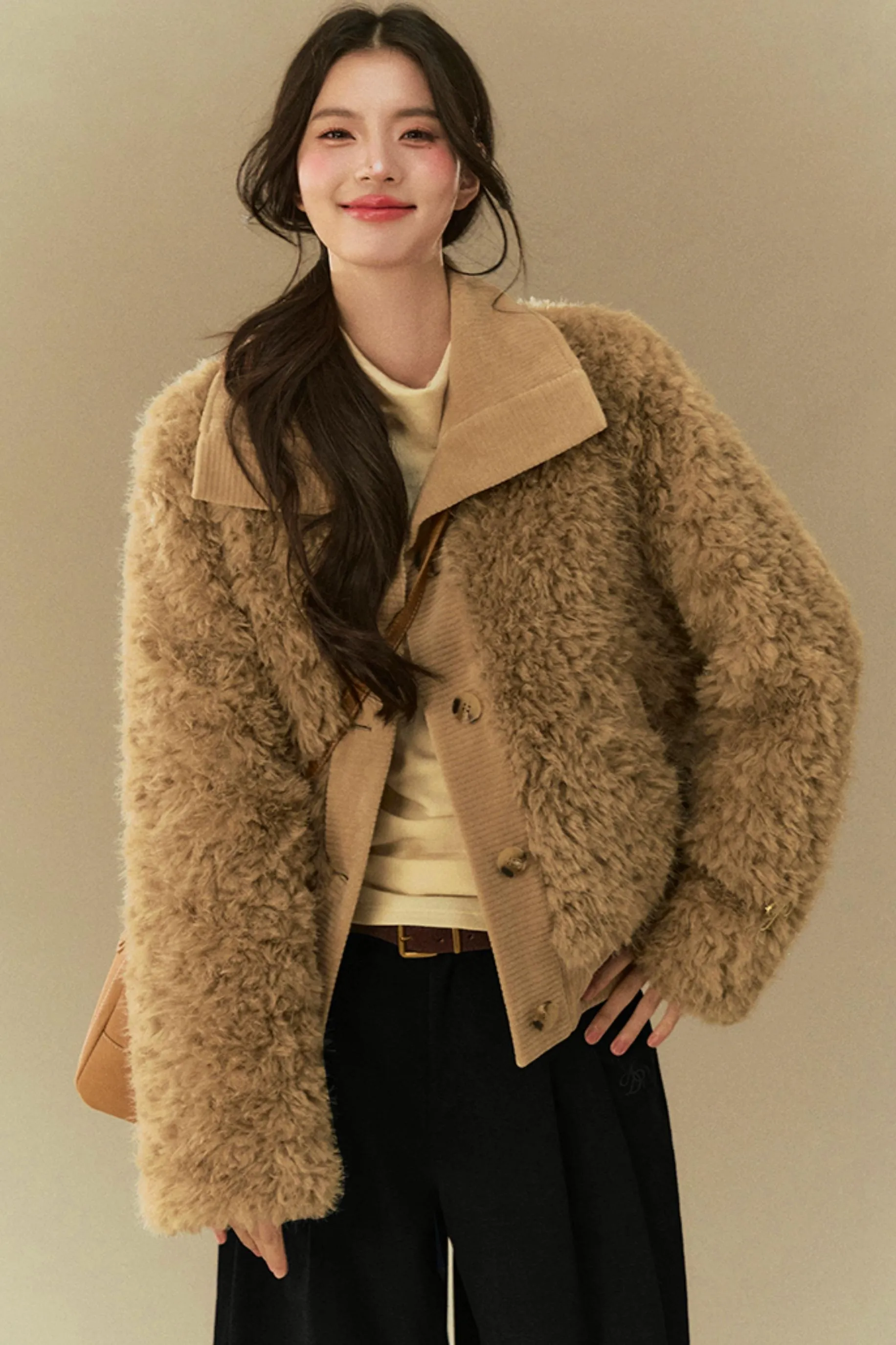 Cropped Fur Lapel Jacket