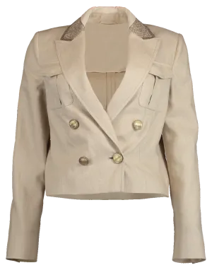 Cropped Linen Paillette Collar Jacket