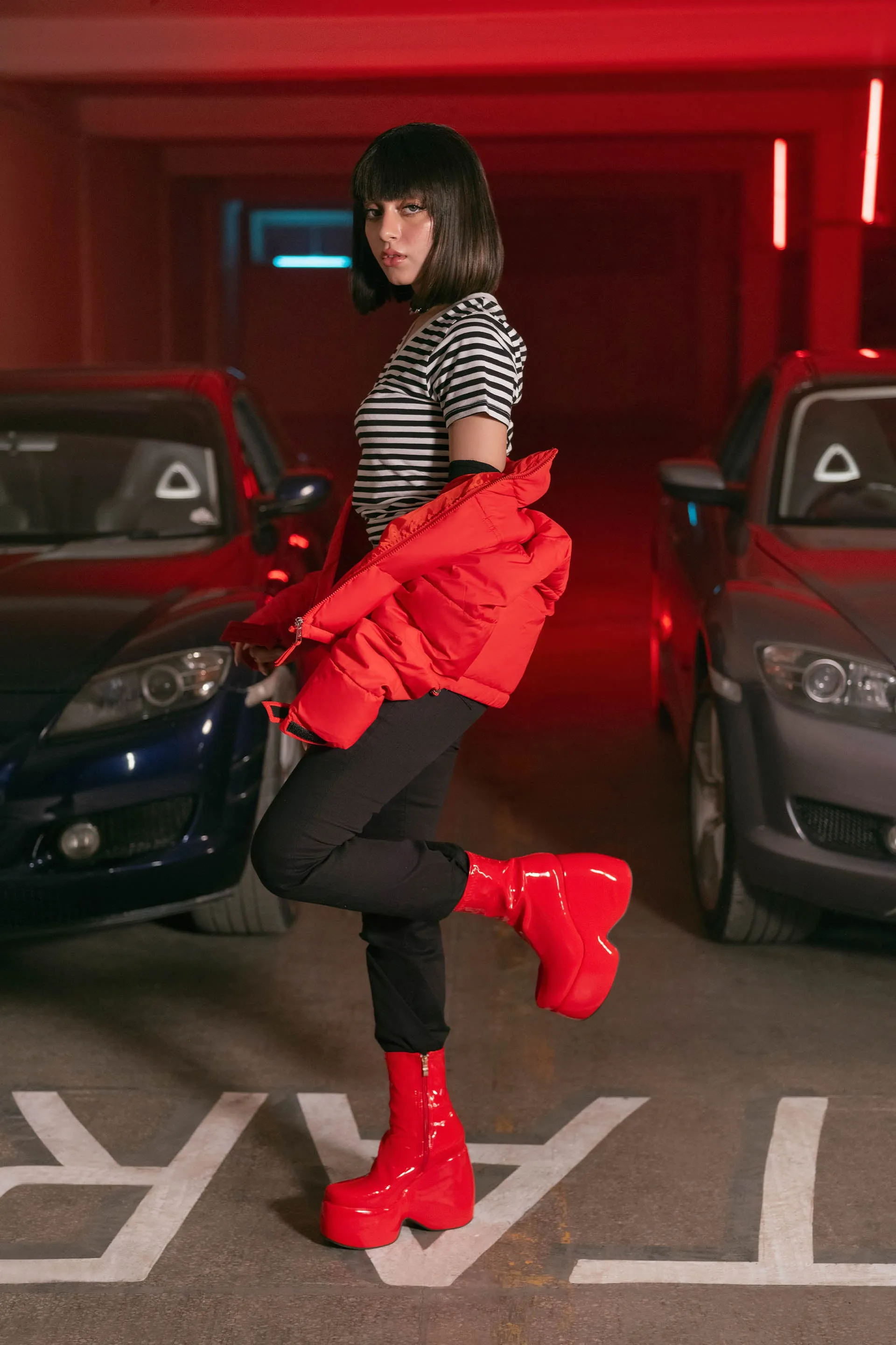 Cropped Puffer Red