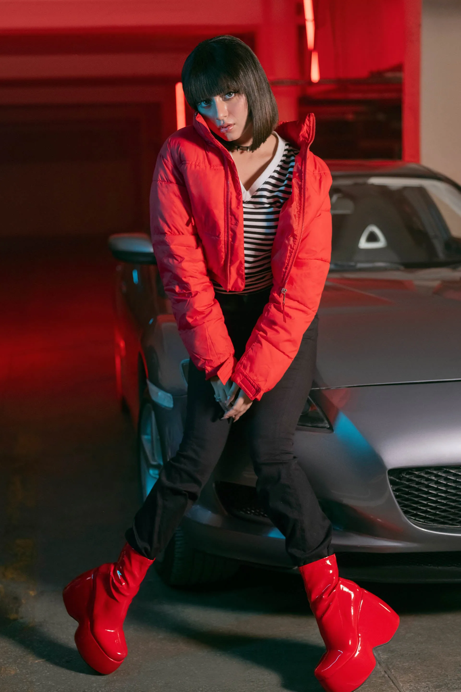 Cropped Puffer Red