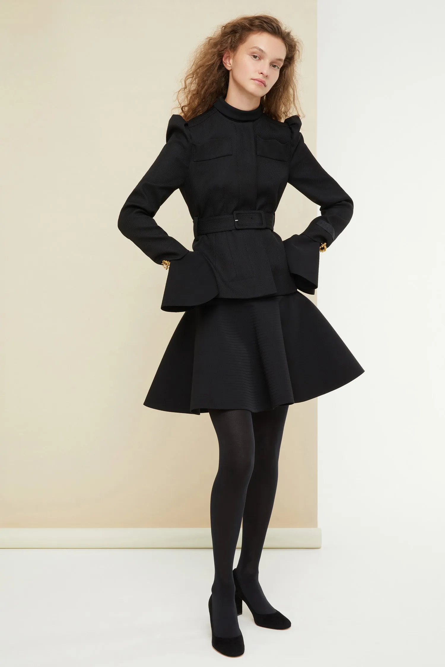 Cropped tricotine wool jacket
