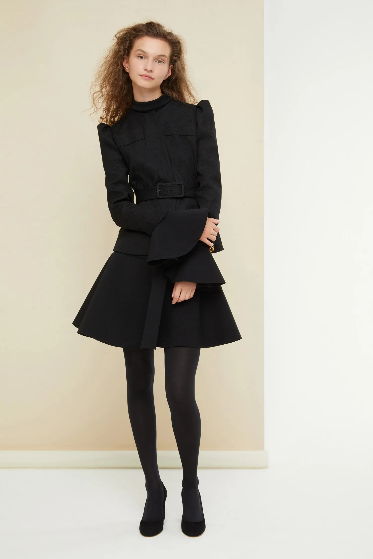Cropped tricotine wool jacket