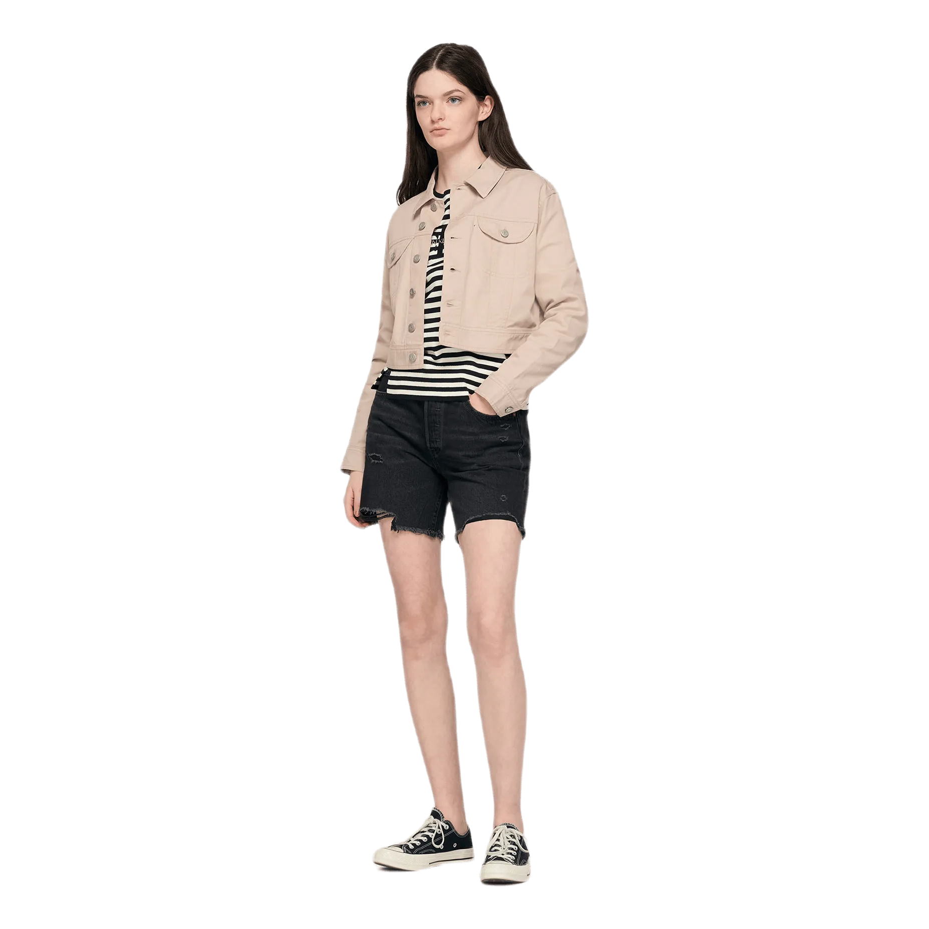 Cropped Twill Jacket Gray