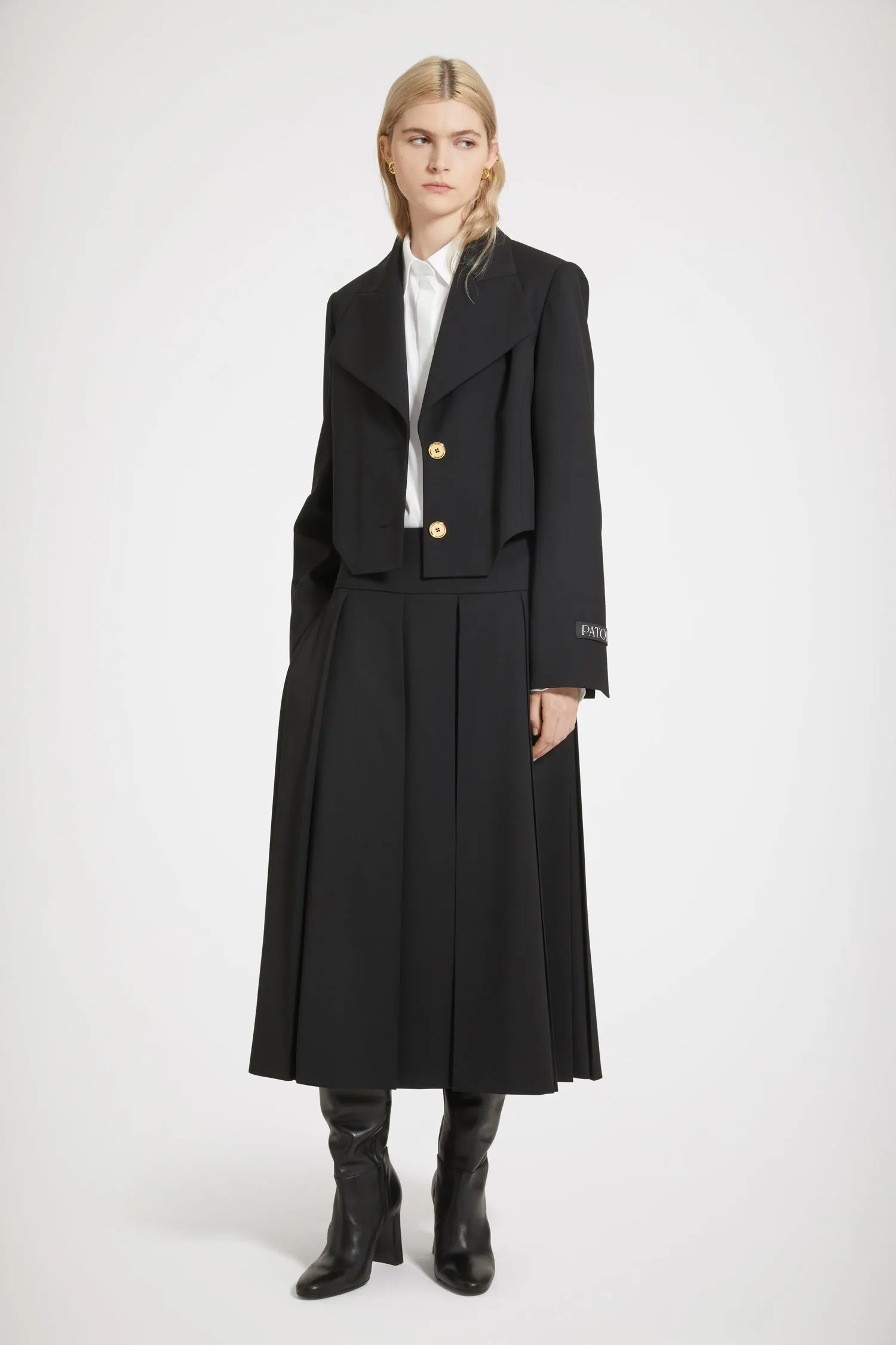 Cut-out cropped jacket in technical wool twill