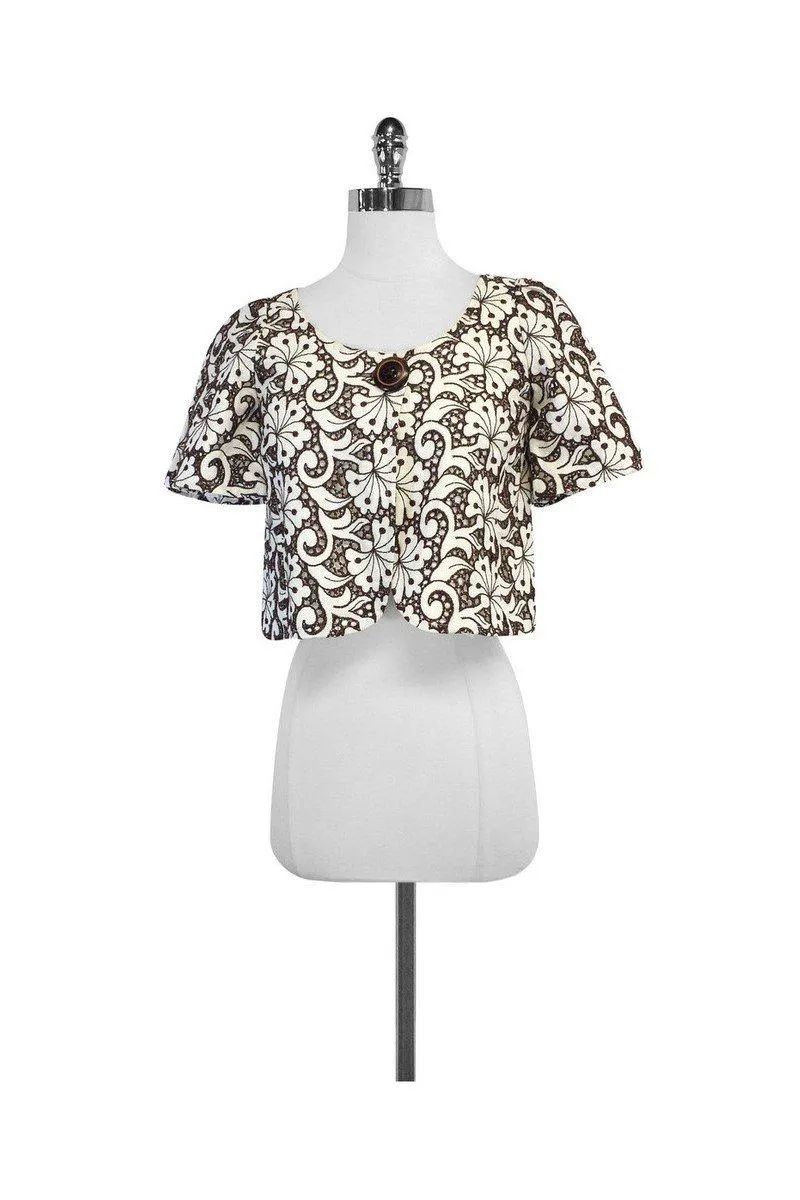 Cynthia Steffe - White & Brown Floral Linen Eyelet Jacket Sz 2