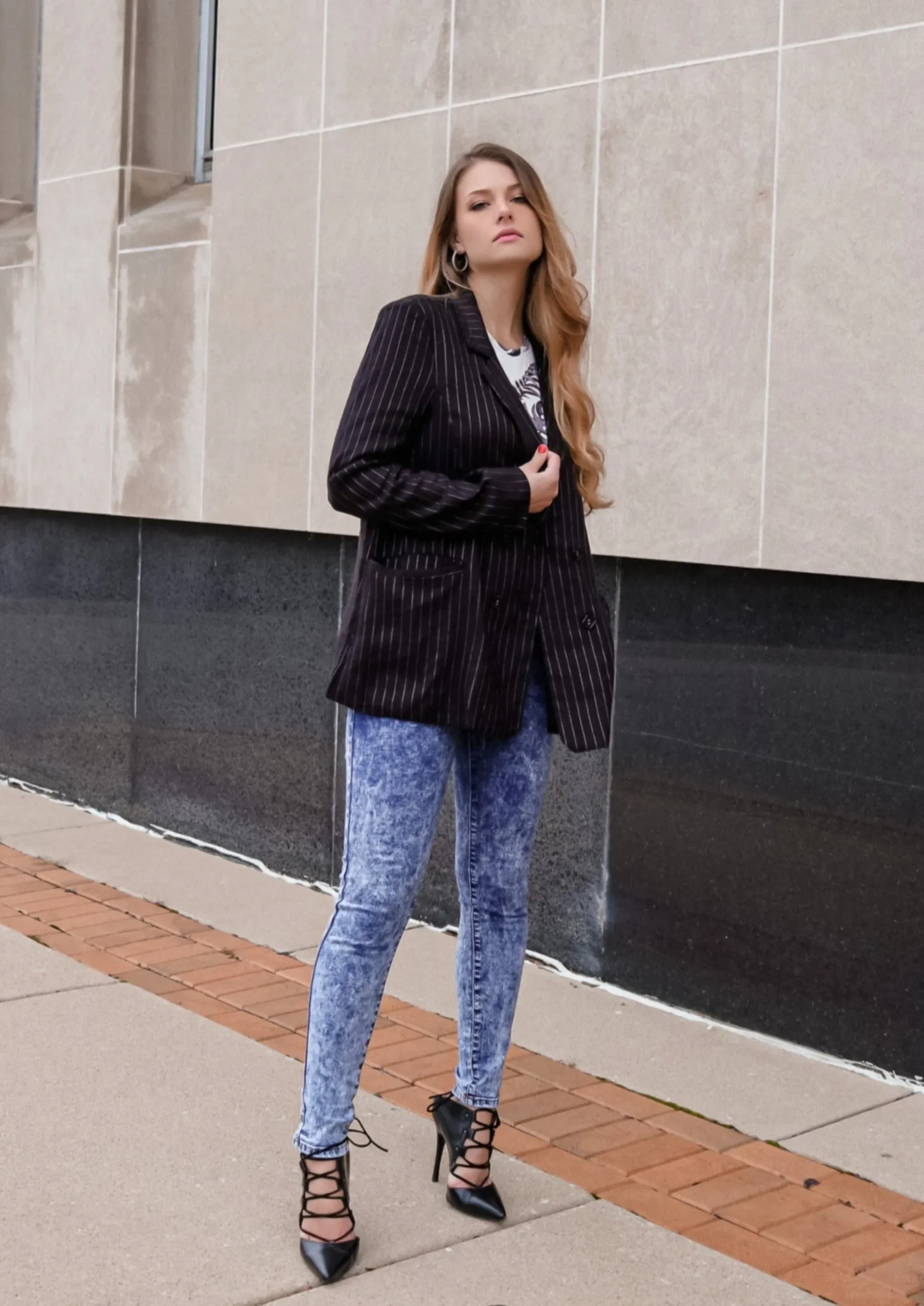 Delaney Black Pinstripes Blazer