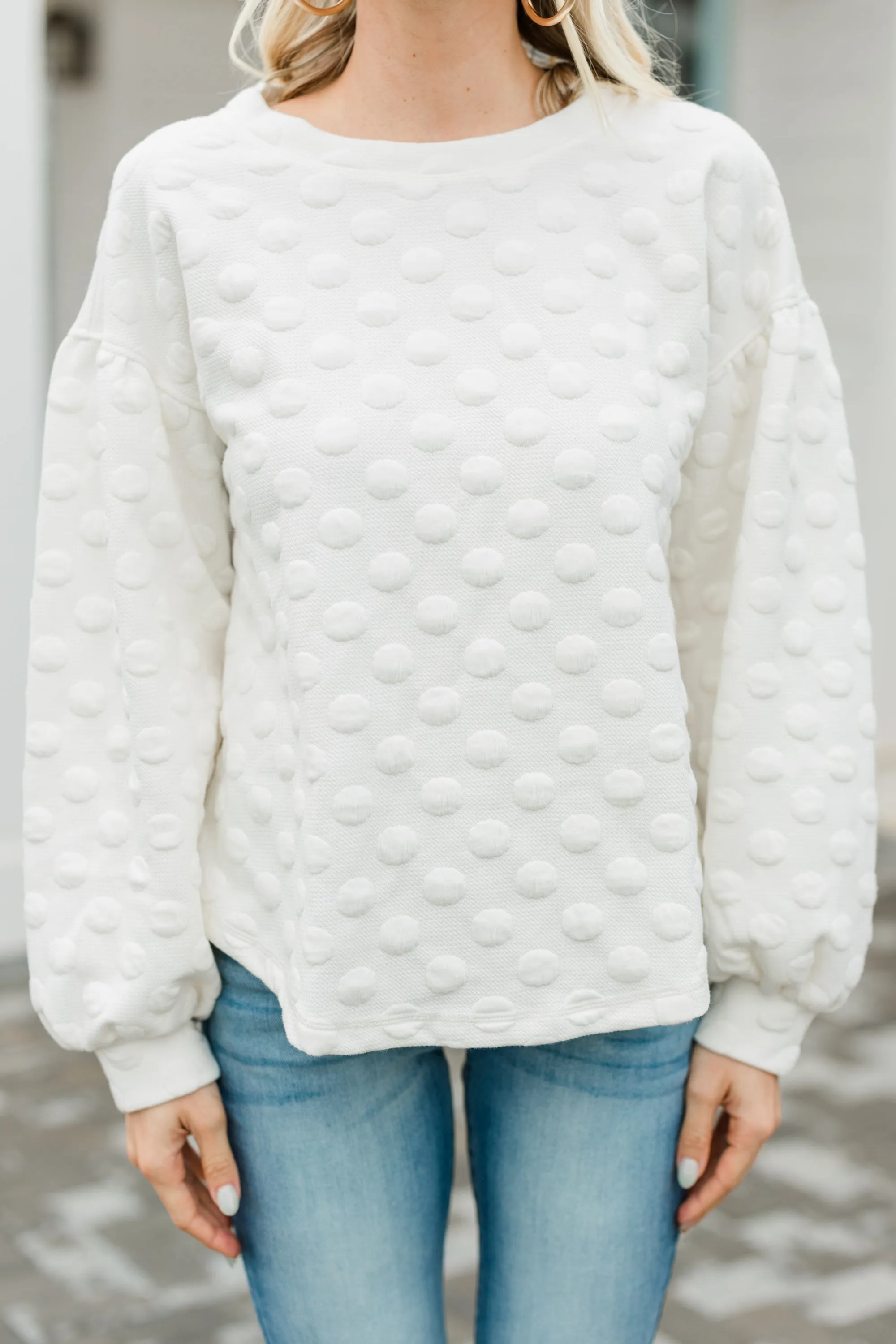 Don't Miss This Cream White Polka Dot Sweater