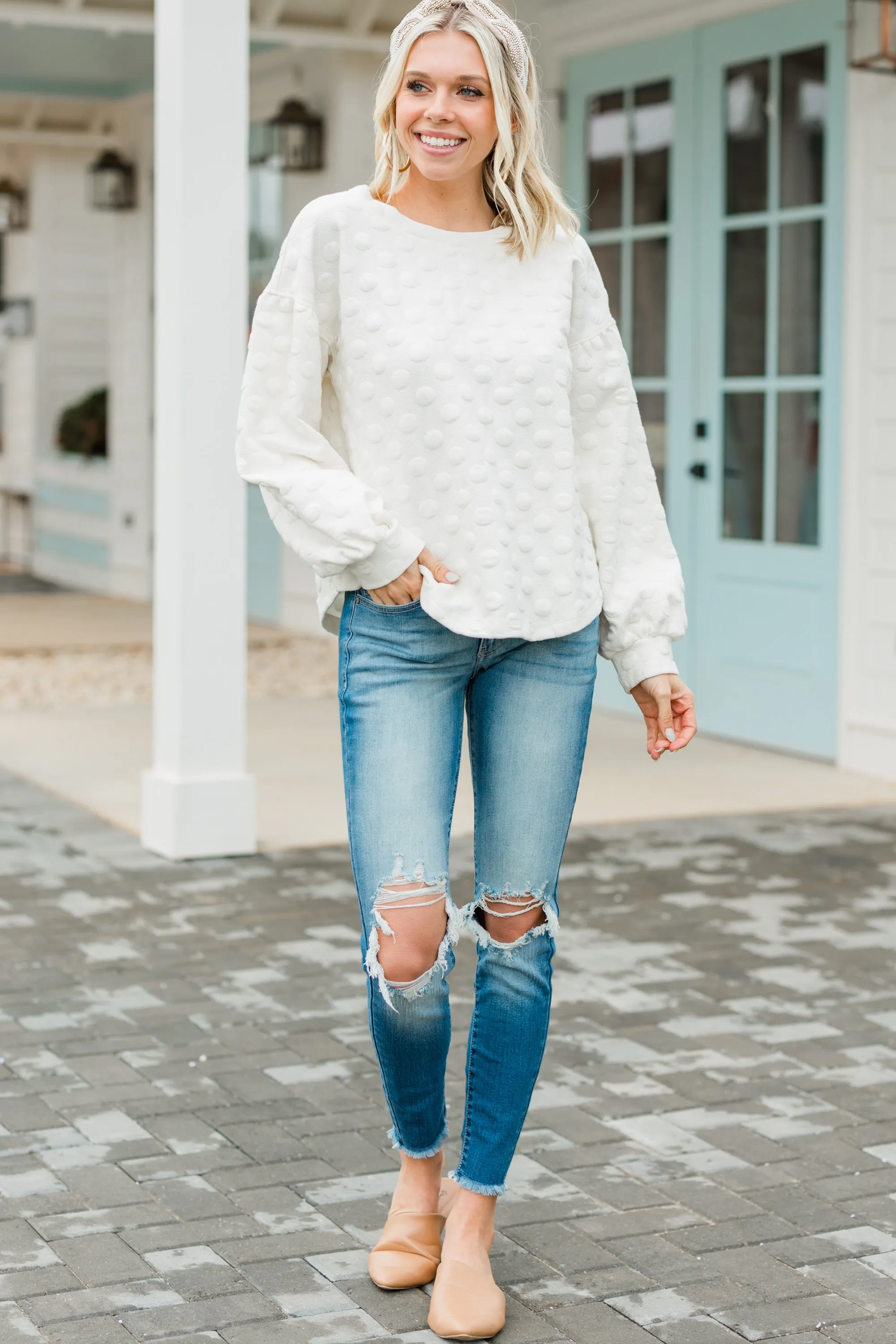 Don't Miss This Cream White Polka Dot Sweater