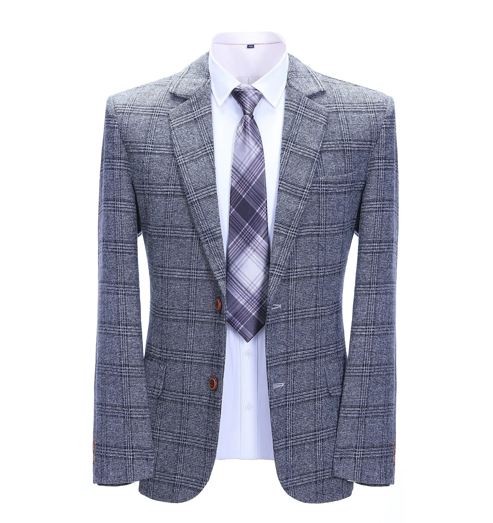 Formal Men's Business Grey Plaid Notch Lapel Blazer