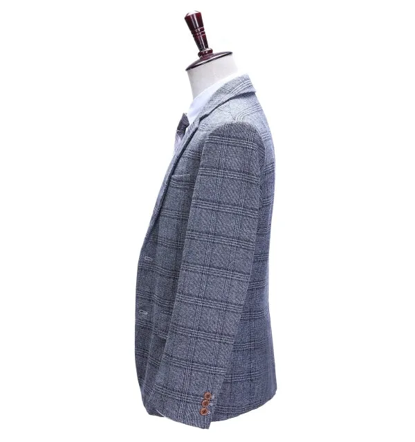 Formal Men's Business Grey Plaid Notch Lapel Blazer