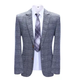 Formal Men's Business Grey Plaid Notch Lapel Blazer