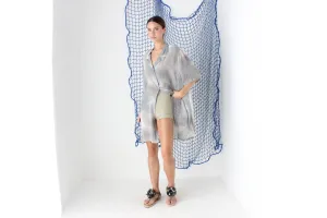 FOUND IN GREECE 80s Mottled Grey Sheer Shirt Dress / Cover Up