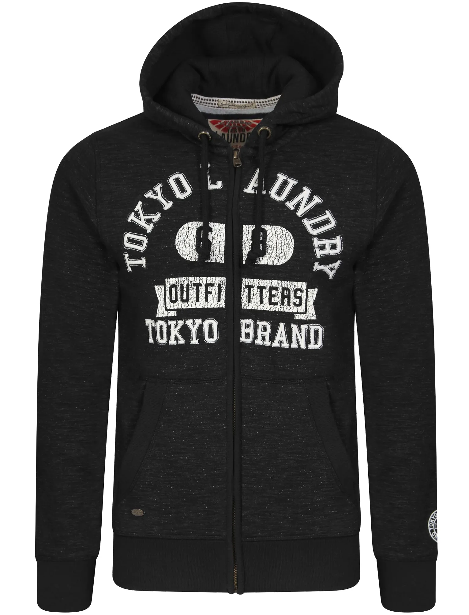 Hotchkiss Zip Through Slub Hoodie in Black Grindle - Tokyo Laundry