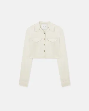 Janyn - Cropped Crinkled-Satin Shirt - Ecru
