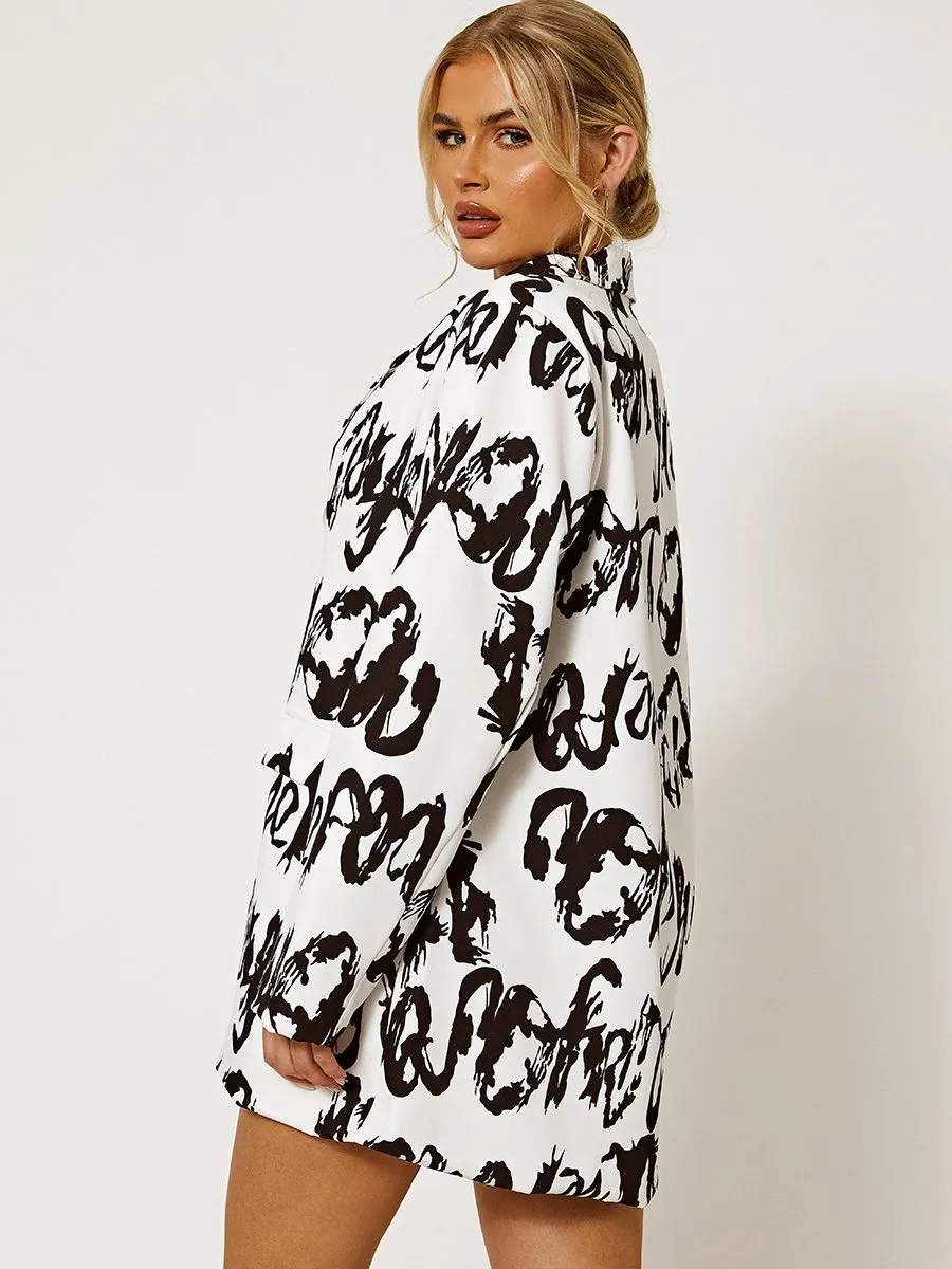 Kayla Graffiti Print Oversized Blazer Dress In White