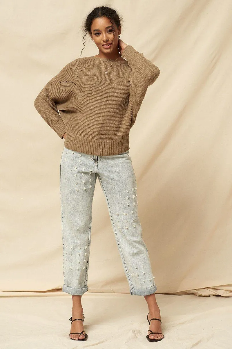 Khaki Ribbed Knit Sweater