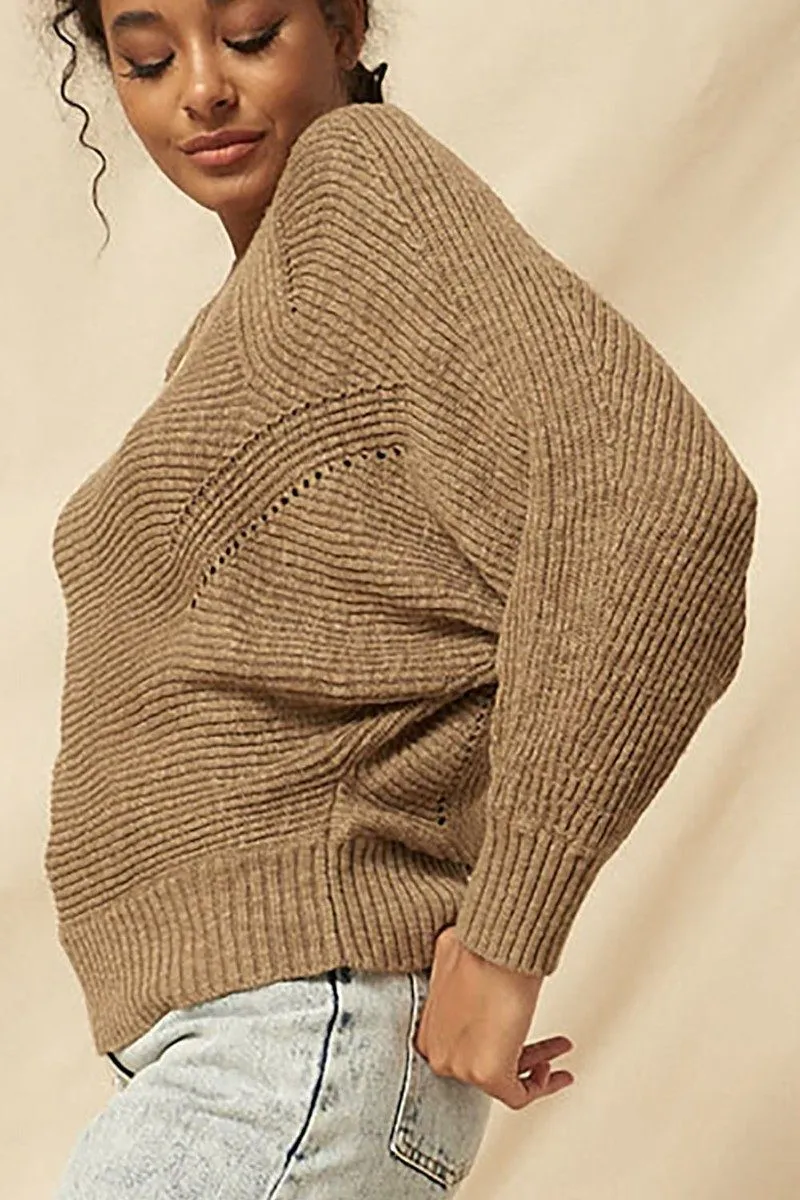 Khaki Ribbed Knit Sweater
