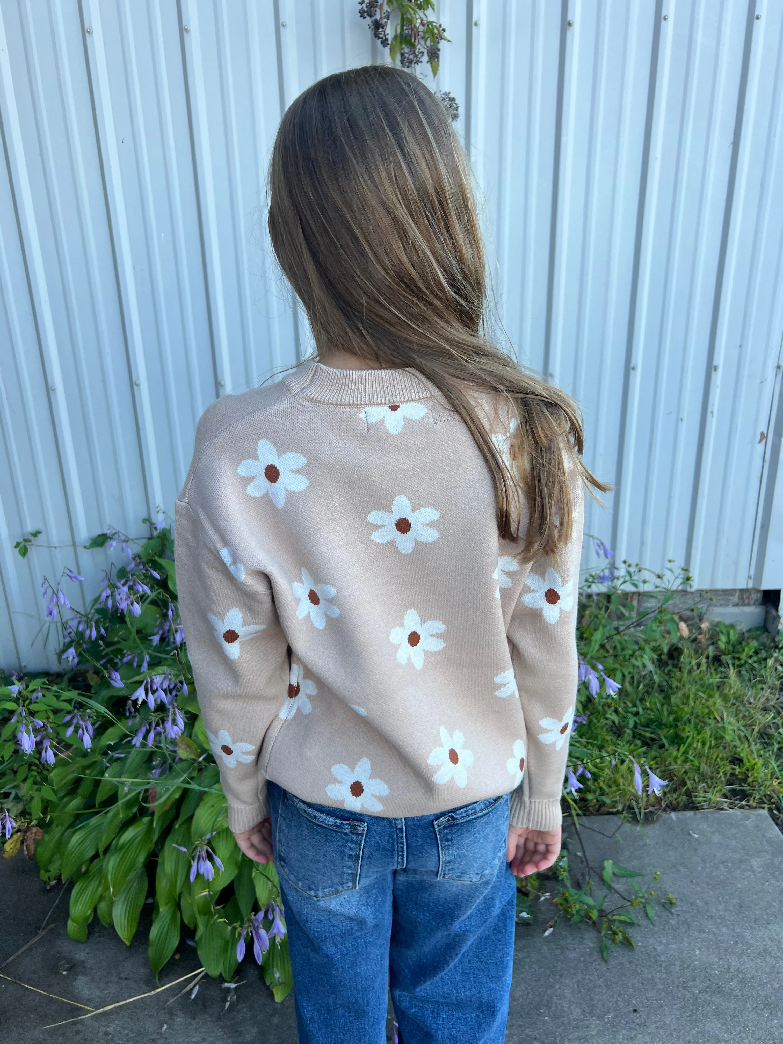 Kid's Beige Flower Crew Neck
