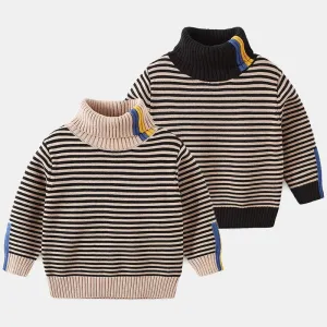 Kids Boys Warm High Neck Knitted Striped Sweater